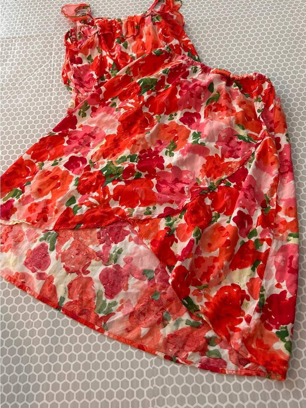 Place Floral WatercolorTwo Piece in Red, Pink and Green. Size 10/12